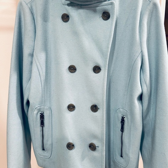 Banana Republic baby blue wool moto-style coat w/ zipper detail XL - Picture 9 of 12